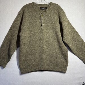 J. Riggings Sweater‎ Mens Large Green Wool Henley Chunky Knit Pullover Winter